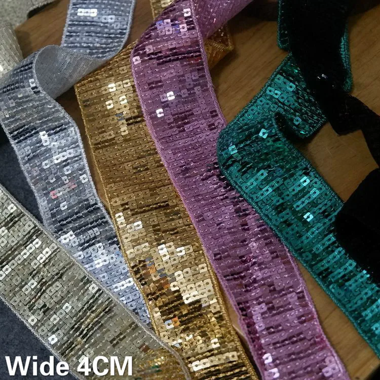 4 CENTIMETRI di Larghezza Glitter Perline Fatta A Mano di Paillettes Tessuto di Pizzo Ricamato Nastro Nastri E Fettucce Vestito Guipure Applique Su