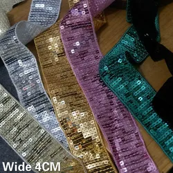 4 CENTIMETRI di Larghezza Glitter Perline Fatta A Mano di Paillettes Tessuto di Pizzo Ricamato Nastro Nastri E Fettucce Vestito Guipure Applique Su Vestiti FAI DA TE Materiale