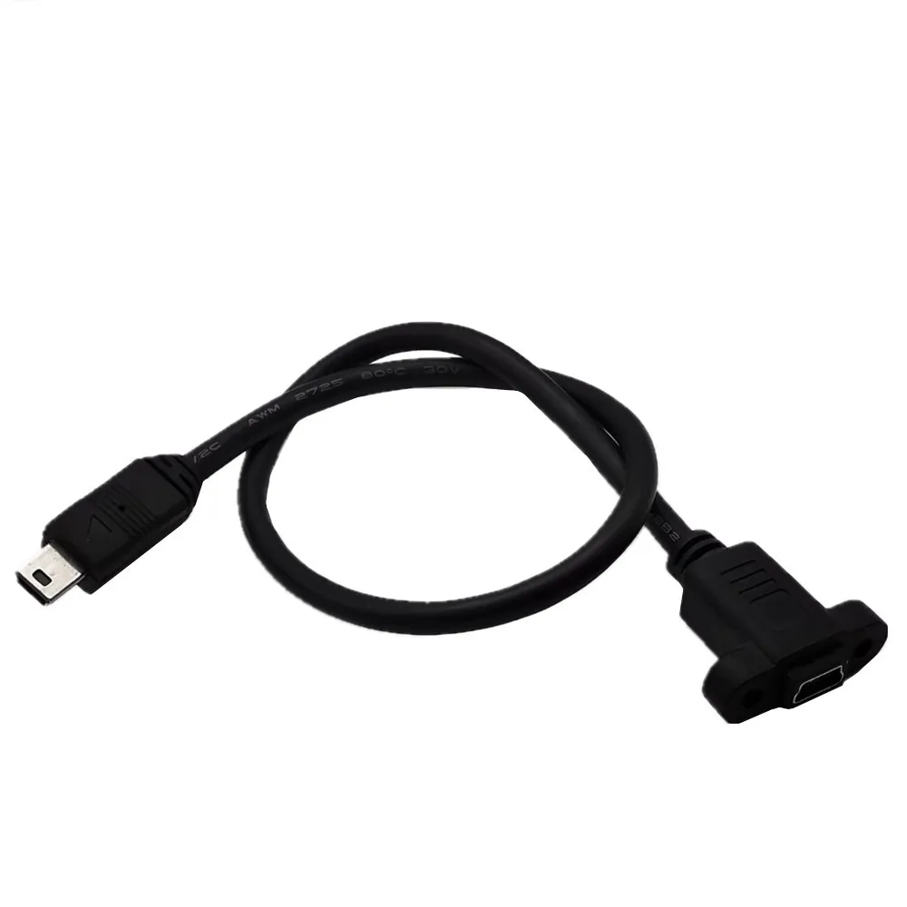 USB Mini 5pin تمديد كابل شحن البيانات المصغرة T-port ذكر إلى أنثى مع ثقوب المسمار لإصلاح اللوحة