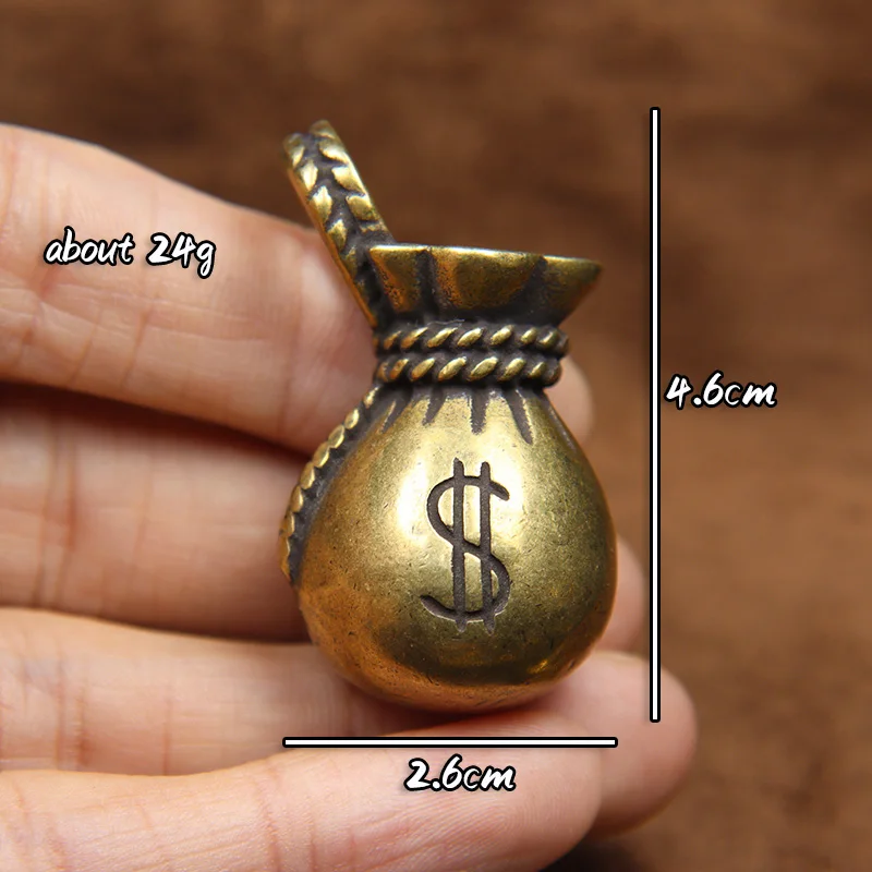 Vintage Copper Lucky Dollars Money Bag Figurines, Desk Decorations, Handmade Brass Car Key Ring Pendant, Home Decor Craft