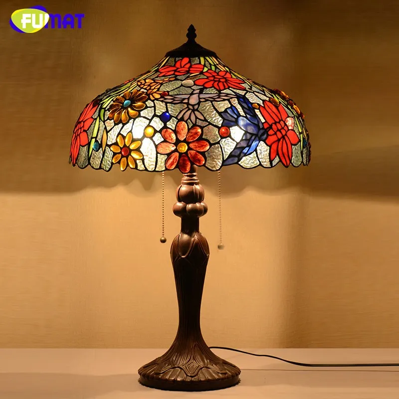 

FUMAT Table Lamps Tiffany-style Stained Glass Shade Desk Lamps 16 Inch Rose Flower Home Deco Bedside Table Lamp For Study Desk L