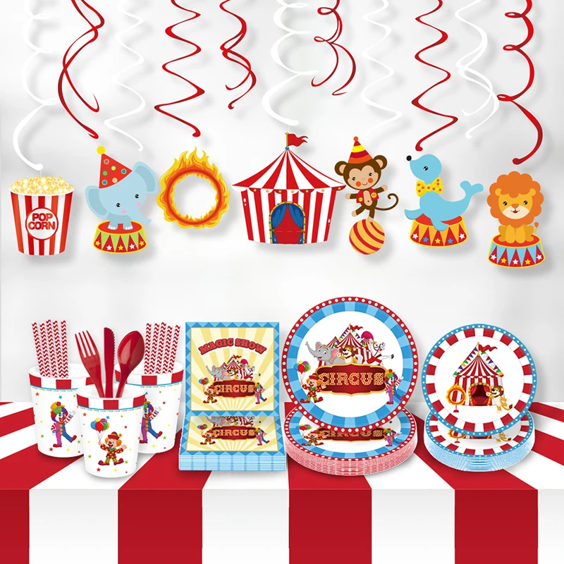 

Circus Theme Paper Cups Plates Napkins Set Kids Birthday Baby Shower Party Decor Wedding Grand Event Party Tableware Supplies