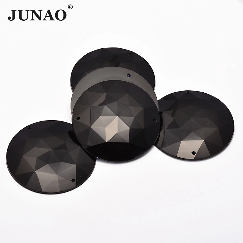 JUNAO 5 pz 52mm Grande Formato Nero Rotondo Strass Cabochon Parte Posteriore Piana Acrilico Gemme Cucito Pietre Diamanti Di Cristallo per I Vestiti