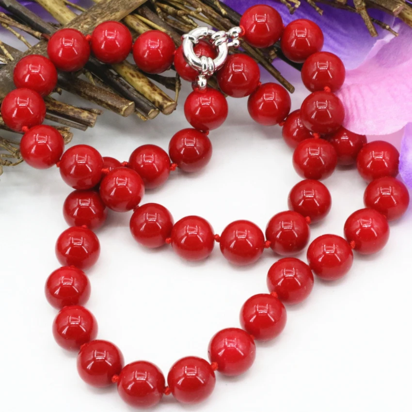 8 10 12mm artificial coral red stone beads necklace for women fashion statement chain choker clavicle jewels 18inch B3212