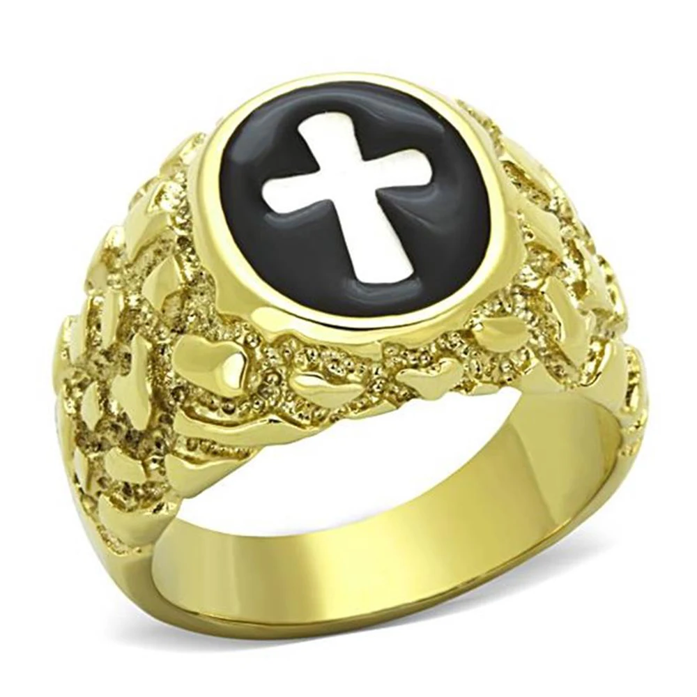 316L Stainless Steel Ring Cross design Titanium Jewellery for man Stable quality Gold color Rings Men Jewelry