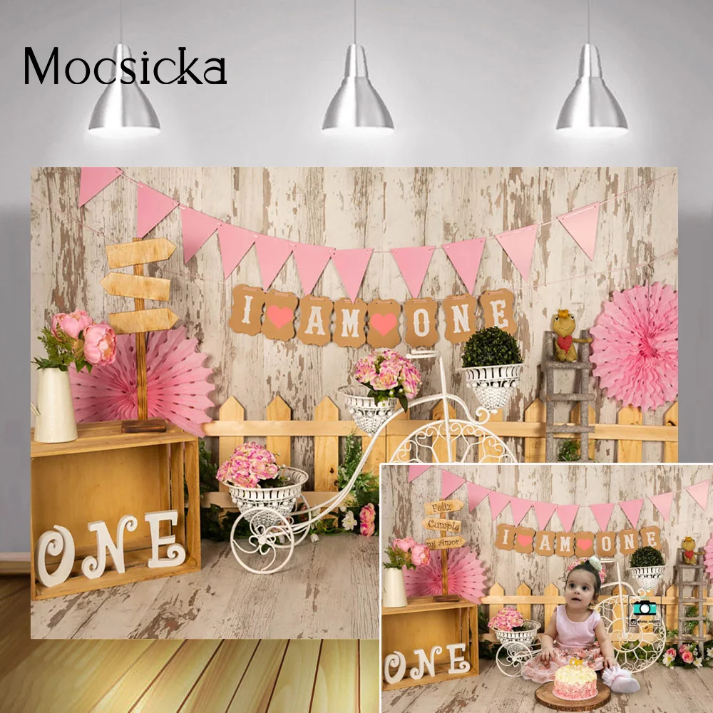 

Spring Floral Children One Birthday Photo Background Flower Wood Floor 1st Newborn Baby Birthday Cake Smash Backdrop Photography