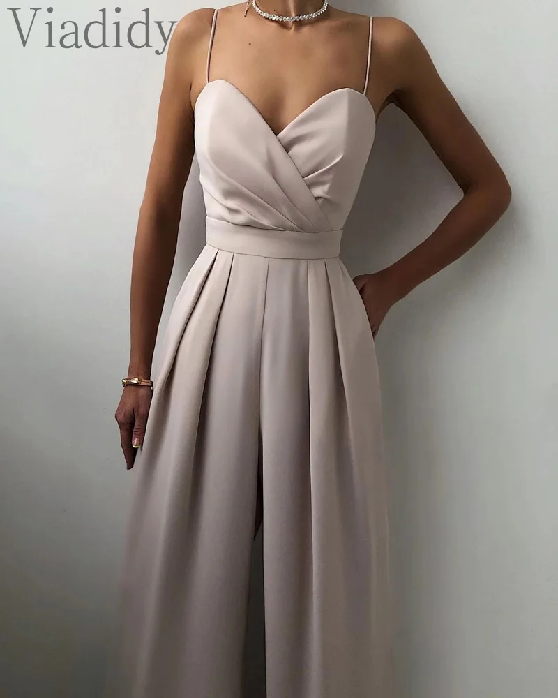 

Solid Color Casual Spaghettic Strap Jumpsuits Women Slim Sleeveless Backless Romper