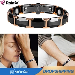 Rainso Black Charm Ceramic Tungsten Steel Health Care Magnetic Bracelets For Women Luxury  Jewelry Set