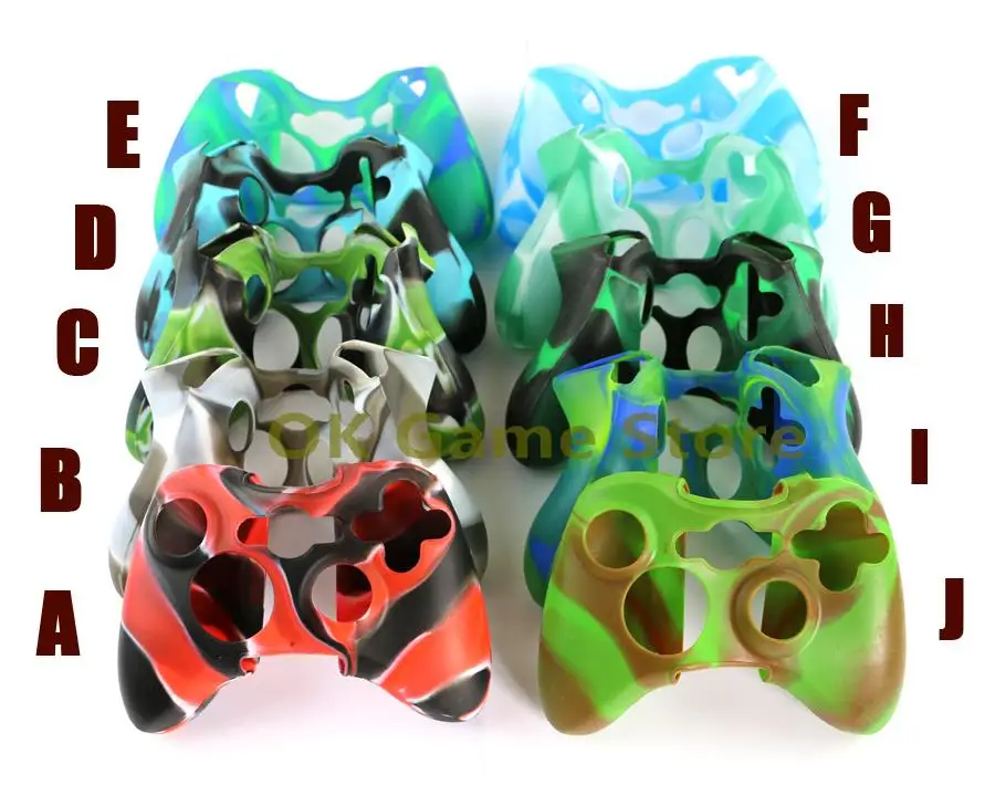 2pcs/lot For XBOX 360 Game Controllers Camouflage Silicone Rubber Protective Skin Shell Case Cover Wireless Controller