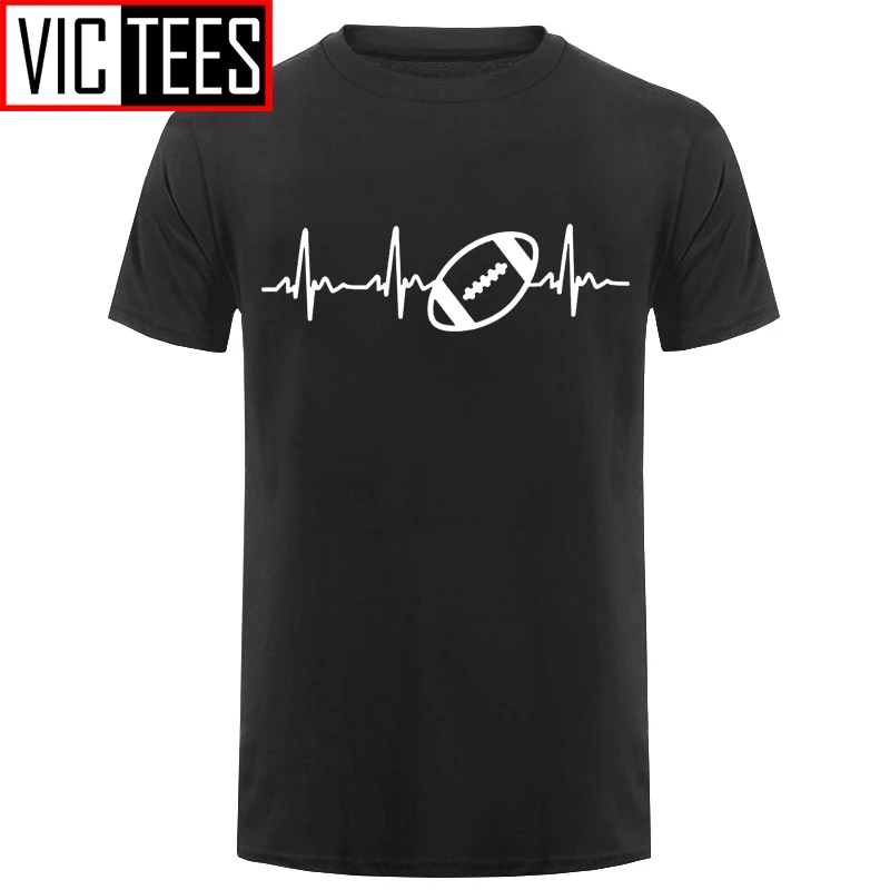 Men Summer Heartbeat of American footballer T Shirt Cotton Rugbyer T-shirt Tops Camisetas Tshirt