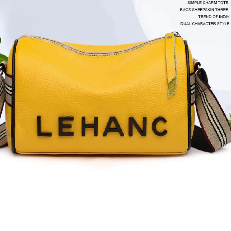 New Women's Bag Fashion High-grade Wide Shoulder Belt Single Shoulder Messenger Large Capacity Pillow Bag leather Handbag