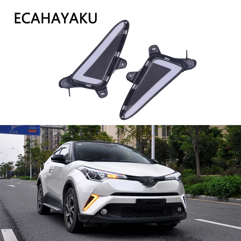 

2pcs Daytime Running Lights 12v Car Led Drl Turn Signal Amber Dual Color Auto Fog Lamp For Toyota Chr C-hr 2017 2018 2019 2020