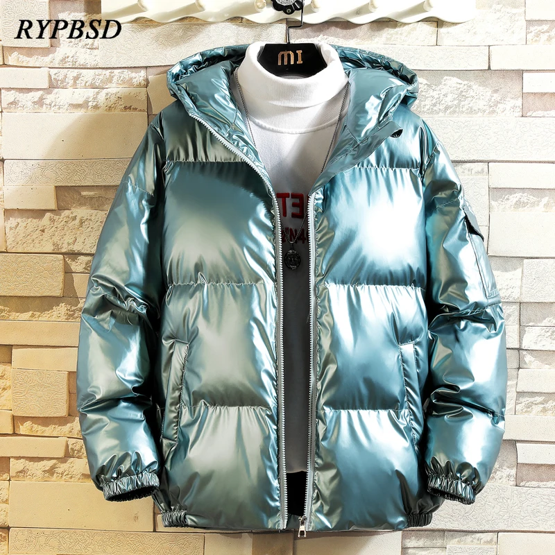 Men Parka Winter Jacket Shiny Padded Coat Male Hip Hop Streetwear Puffer Jacket Windproof Solid Warm Hooded Casual Big Size 5XL