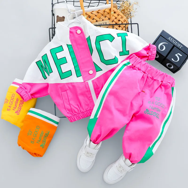 Fashion Spring Autumn Baby Girl Clothes Children Boys Casual Letter Jacket Pants 2Pcs/Set Toddler Cotton Costume Kids Tracksuits