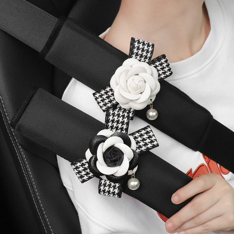 Bowknot Universal Car Safety Seat Belt Cover Pearl Flower Ice Silk Auto Shoulder Pad Styling Seatbelts Protective Car Accessorie