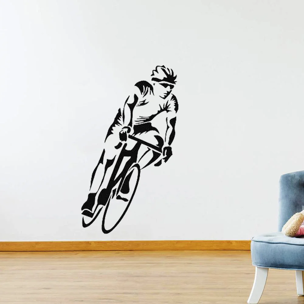 Mural Bicycle Wall Stickers Cyclist Vinyl Decal Boys Room Decor Bike Cycling Race Murals Cool Removable Decals