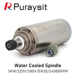 Puraysit Water Cooling Spindle GDZ-100-3 3KW 380V 9A 24000RPM 220V 12A CNC Spindle Motor Dia.100mm ER20 400Hz