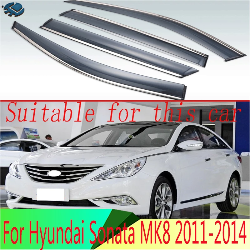 

For Hyundai Sonata MK8 2011 2012 2013 2014 Plastic Exterior Visor Vent Shades Window Sun Rain Guard Deflector 4pcs