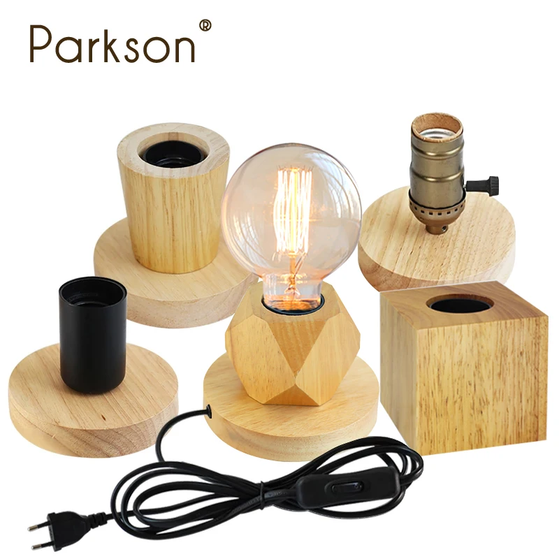 Modern Wood Table Lamp Retro E27 Desk Deco Light Indoor Art Lamps Living Room Bedroom Bedside Decoration Bar Lights Base EU Plug