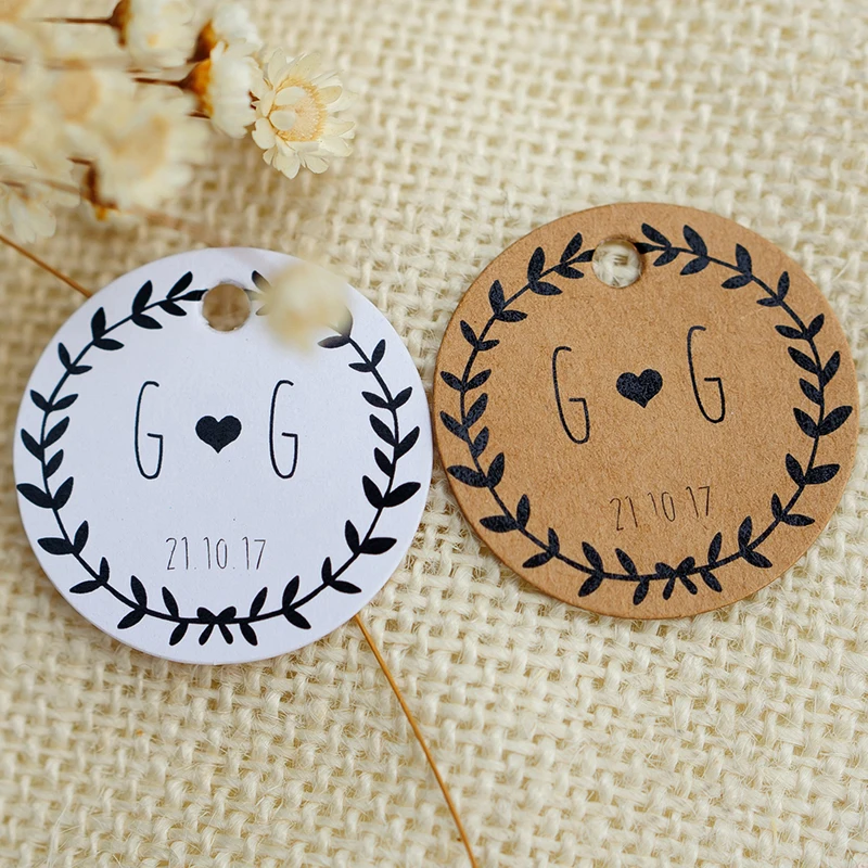 Y5-120pcs 3.5cm diameter paper tags custom kraft paper white cardboard wedding tag custom name date logo gift box free shipping