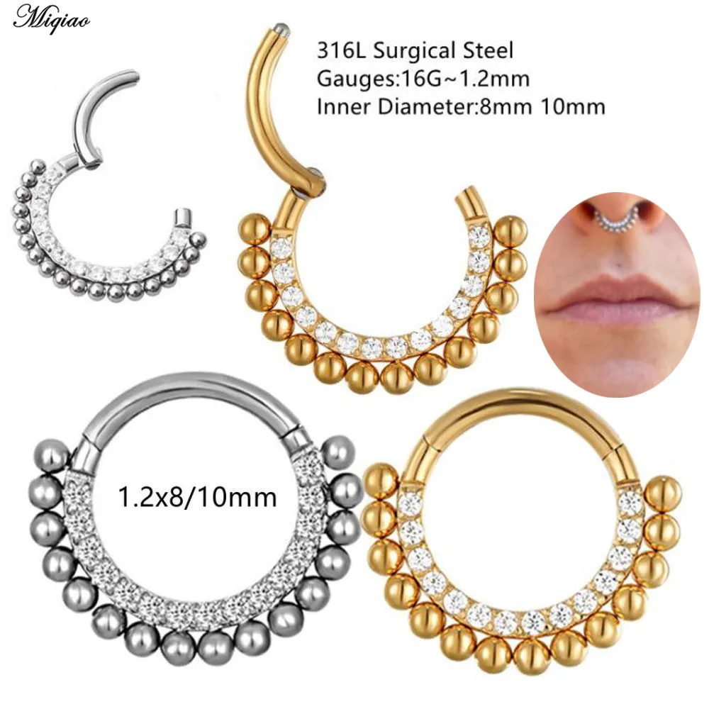 

Miqiao 1pc Zircon Nose Ring Ear Bone Nails Ear Nails Earrings 316L Medical Steel Septum Piercing Fashion Jewelry 16G New