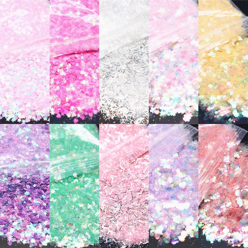 Nail Art Glitter Flakes Powder Spangles Sparkles Sequins Mixed Thin Shining Paillette Chunky Sequins for Manicure Decoration