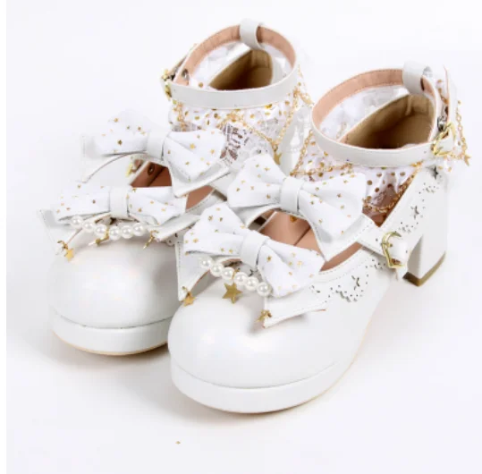 Sweet lolita shoes vintage cute lace bowknot round head thick heel women shoes princess kawaii shoes loli girl cosplay