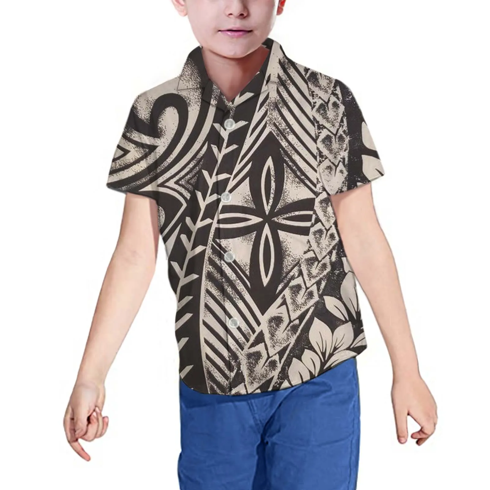 HYCOOL 2021 Spring Autumn Fashion Short Sleeve Printed Polynesian Samoa Pattern Boy Shirts Floral Kid Casual Clothes Gift