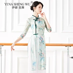 Chinese Classical Dance Cheongsam Phoenix Body Rhyme Basic Training Suit Light Weight Flowy Long Dress Practice Wear Pink Green