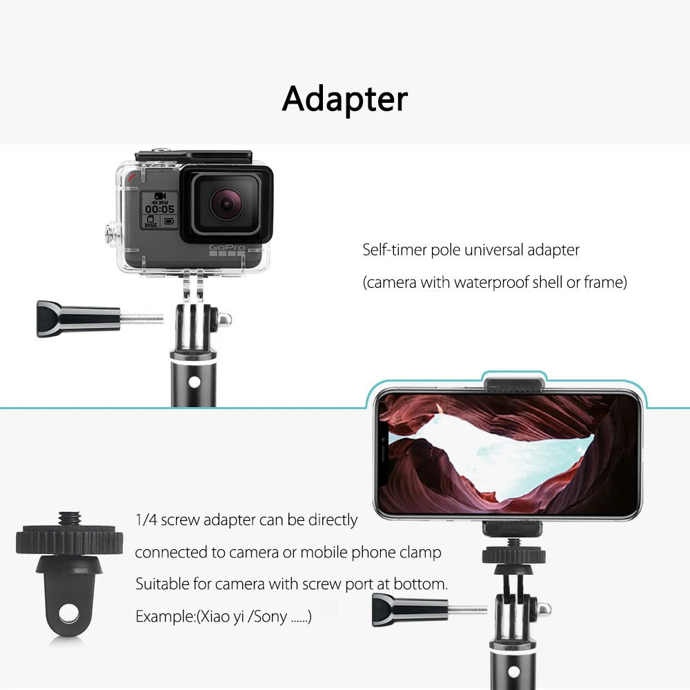 Vamson for Gopro Accessories Tripod Monopod Adjustable Selfie Stick for GoPro Hero 8 7 6 5 for Xiaomi Yi SJCAM for Phone VP422
