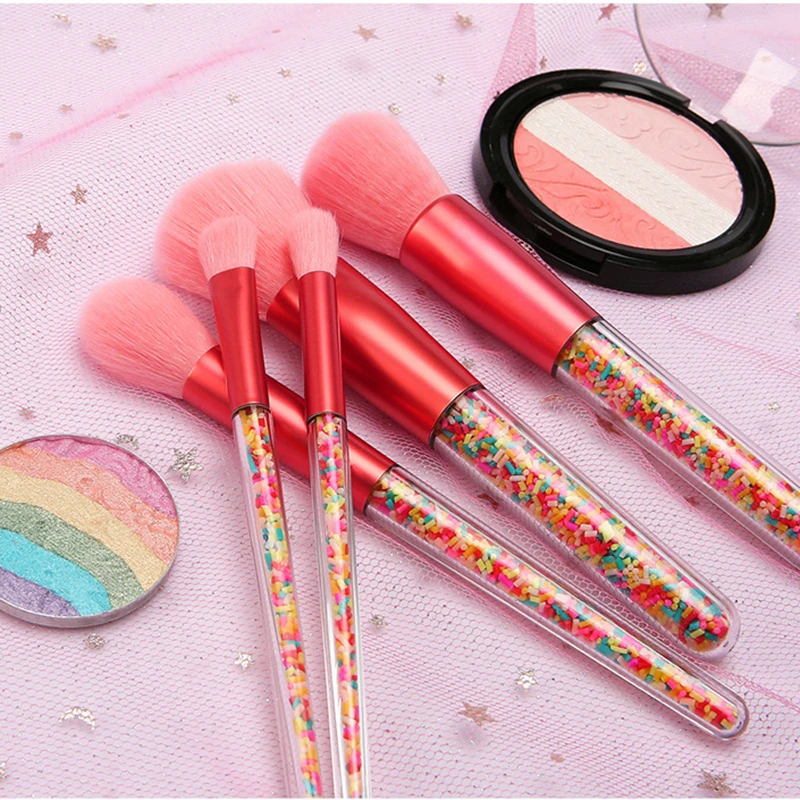 Conjunto de escovas de maquiagem de doces escova de cosméticos fundação em pó blush highlighter corretivo sombra mistura rosa vermelho compõem ferramentas