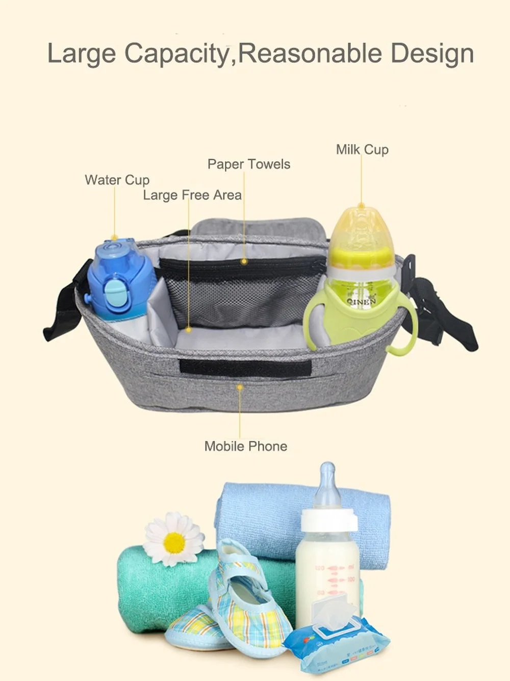 Sac accessoires pour poussette d'enfants, organisateur pour buggy avec porte-gobelet, couverture d'hiver pour landau de bébé