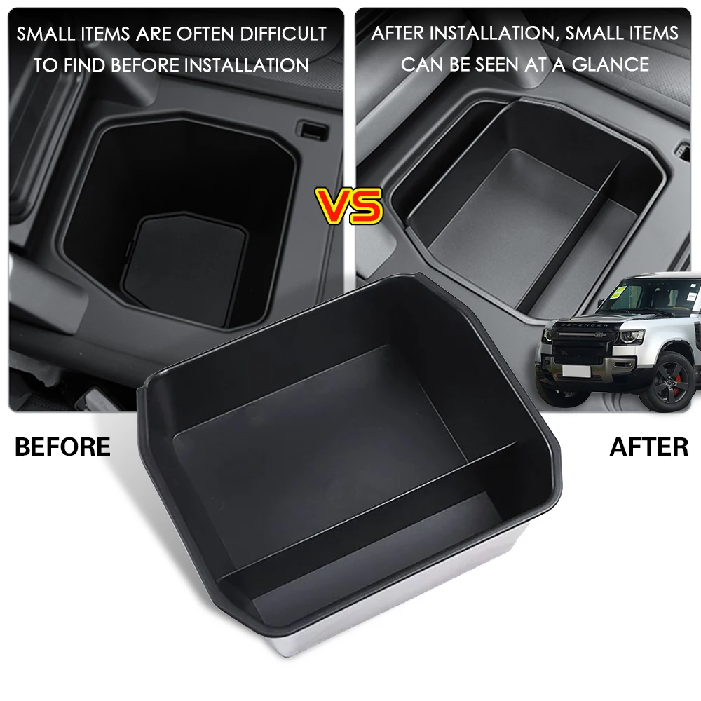 

Black ABS Inner Armrest Storage Box Decoration Cover For Land Rover Defender 110 2020 Car Accessory