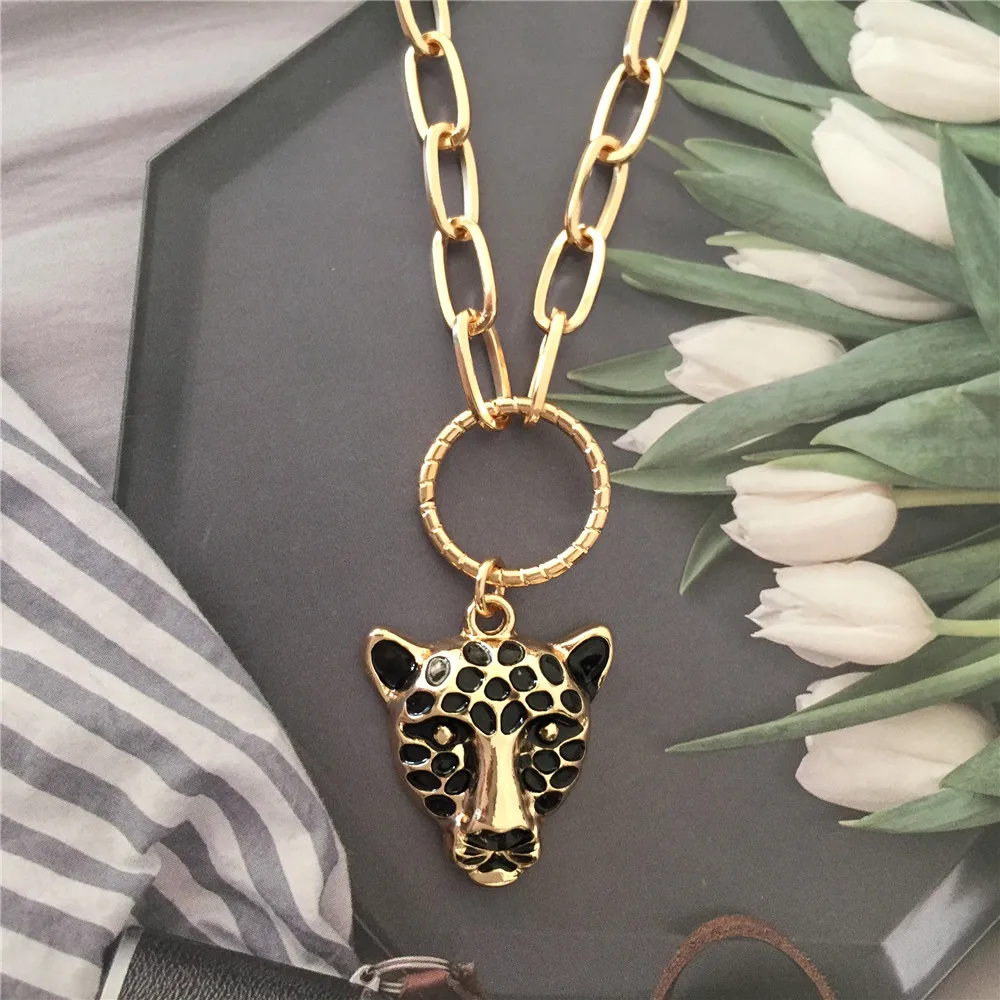 Feminist Gold Color Plating Black Spot Tiger Pendant Necklace For Women Wild Sexy Trendy Lovely Jewelry accessory