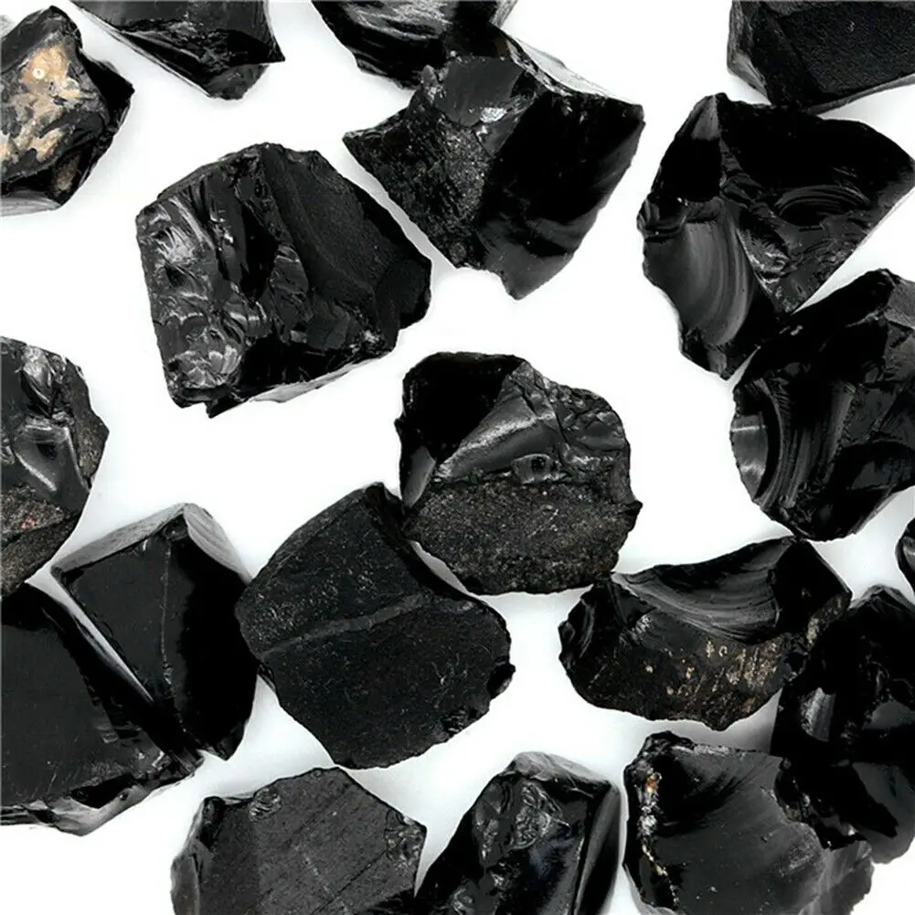 Rauer natürlicher schwarzer Obsidian, unregelmäßige Form, roher Quarz, Heilkristalle, Steine, Mineralspezimen, Dekoration – Detail 5
