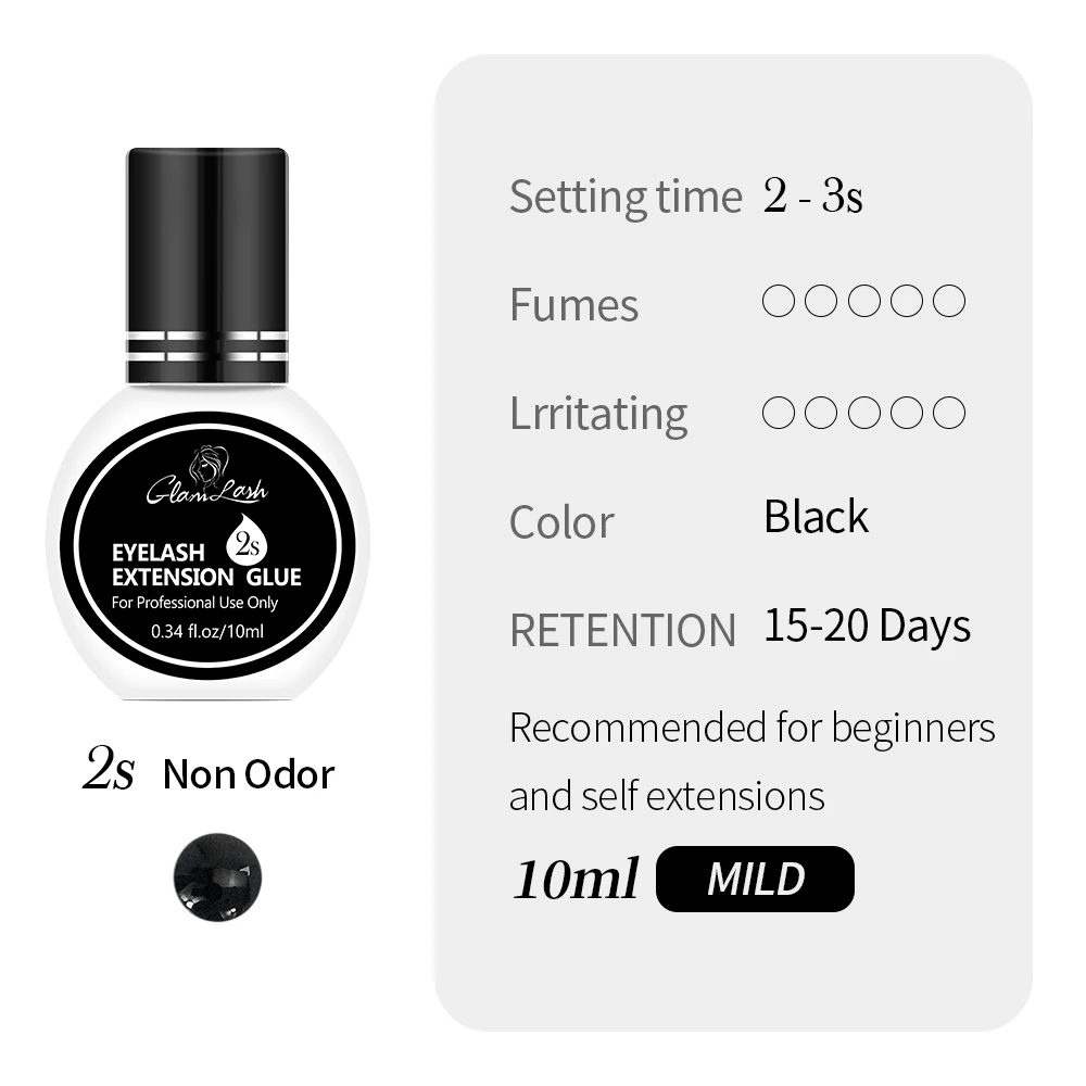 GLAMLASH Wimpernverlängerungskleber, individuelle künstliche Wimpern, schwarzes Klebeset für den professionellen Einsatz, 0,3–2 Sek., Trockenzeit