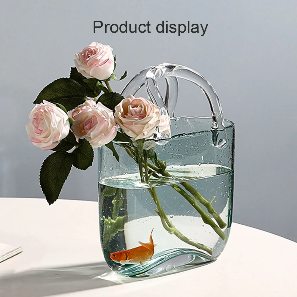 Creative Clear Glass Vases Fish Tank Decoration Bubble Flower Handbag Bag Glass Jar For Table Centerpieces Floral Arrangement