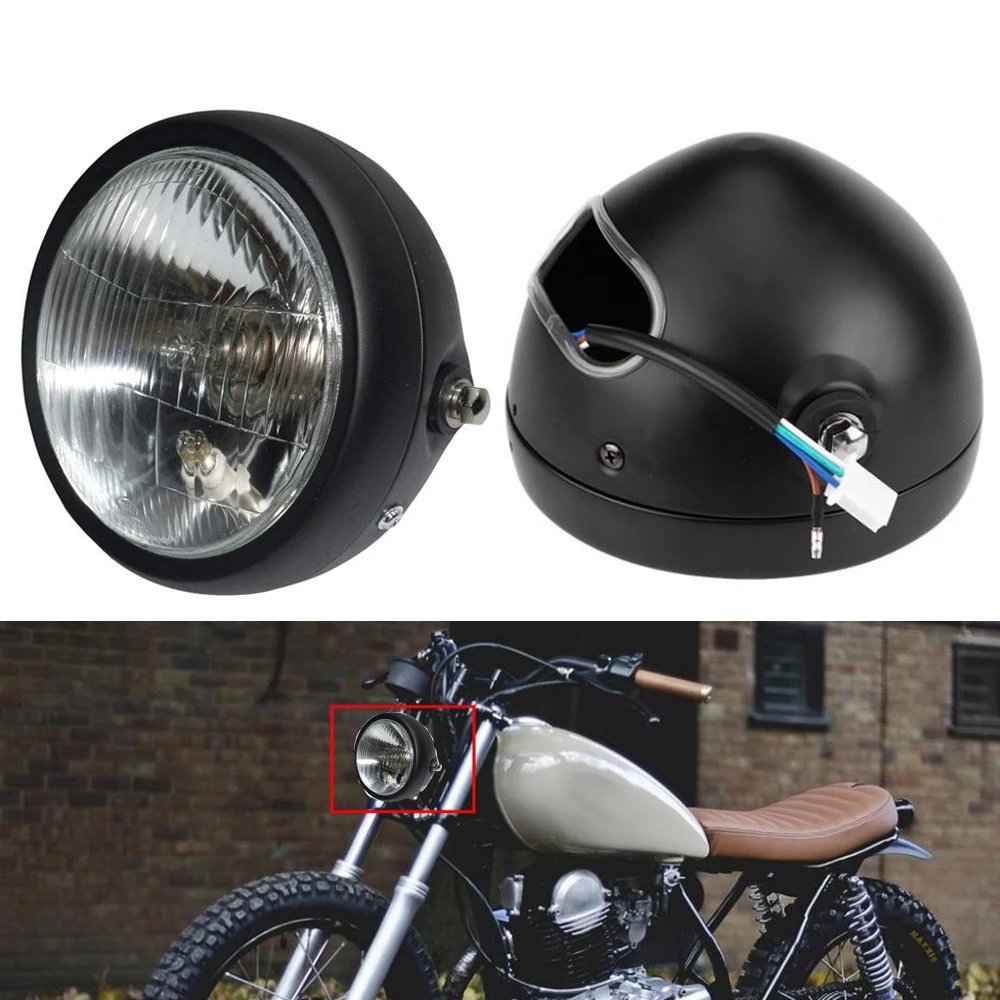 

Motorcycle Headlight Black Metal Retro Halogen Front Light 12V Fits For CG125 GN125 CB CL Yamaha Suzuki Cafe Racer Bobber Custom