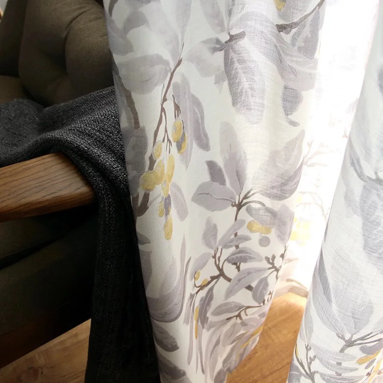 New American Pastoral Country Vorhang aus bedruckter Stoff aus Baumwolle und Leinen, graue Loquat-Vogelvorhänge für Wohnzimmer, Esszimmer, Schlafzimmer – Detail 2