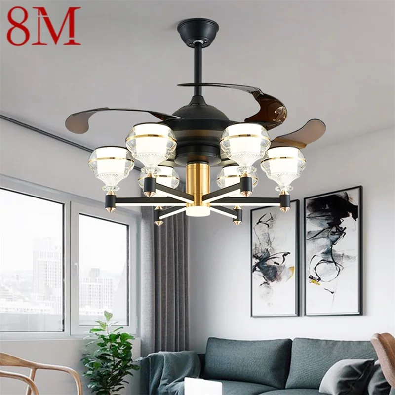 

8M Ceiling Fan With LED Light Black Remote Control 220V 110V Home Decorative For Living Room Bedroom Restaurant