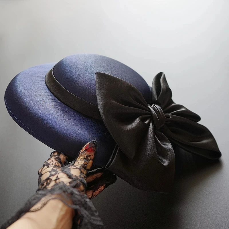 الأبيض Millinery قبعة حفلة زفاف قبعة بحافة واسعة أنيقة كبيرة القوس عقدة خوذة الكنيسة إكسسوارات الشعر 2021