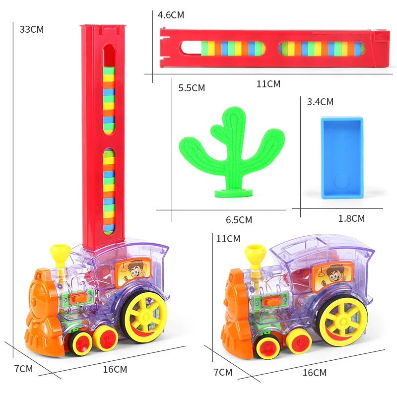 Domino ชุดของเล่นรถไฟไฟฟ้า Traktor รุ่นที่มีสีสัน Domino เกม60ชิ้นบล็อกรถบรรทุกของเล่นสำหรับเด็ก