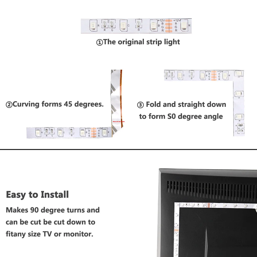 Bande lumineuse LED RGB, USB, SMD 2835, 5V, pour PC, ordinateur, TV, rétro-éclairage, 50cm, 1m, 2m, 3m, 4m, 5m