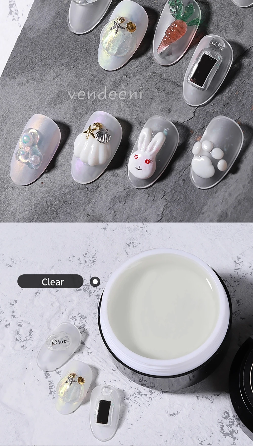 Vendeeni 3D-Modellierung Stereoskopisch Geschnitzter Gel-Nagellack Weiß/Transparent DIY Nagelkunst Skulptur Gel-Lack Nicht Klebend Weiches Festes Gel 15g – Detail 4