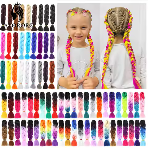 Braiding Hair Synthetic Extensions Hair for Braids 24 Inch Ombre Jumbo Crochet Braid Afro Pink Green Blue Purple Hair for Braid