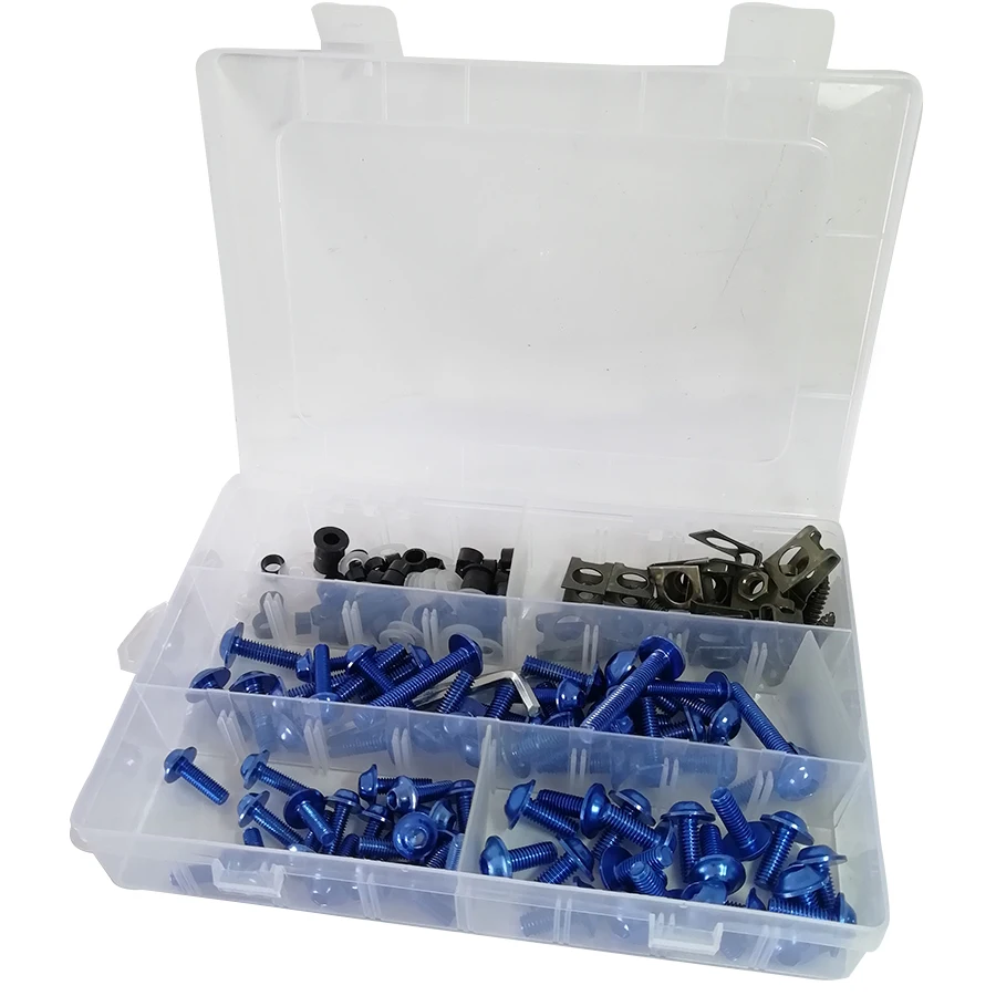 177PCS Motorcycle Fairing Bolts Kit Fastener Clips Screw Aluminum with Plastic Box