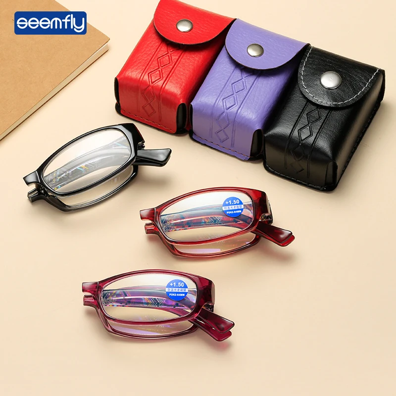 Seemfly Foldable Anti-blue Light Reading Glasses High Definition Eyeglasses Printed Hyperopia Glasses With Box Unisex +1.0to+4.0