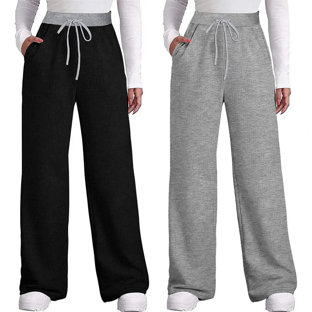 Lady  Trendy Contrast Color Elastic Waist Pants Streetwear Sport Pants Patchwork   for Jogging