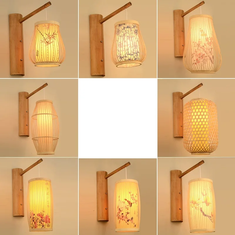 Japanese Tatami Wall lamps Bamboo Weaving Zen Southeast Asia Hotel Living Room Bedroom Bedside Lamp Antique Hostel Wall Lights