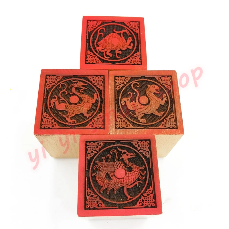 Taoist Seal, Four sacred animals, Green Dragon, White Tiger, Rosefinch, Xuanwu Seal, Taoist Supplies, Peach Wood